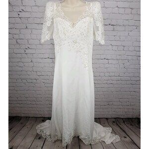 Bridal Originals White Embroidered Floral Beaded Puff Sleeve Wedding Dress 14